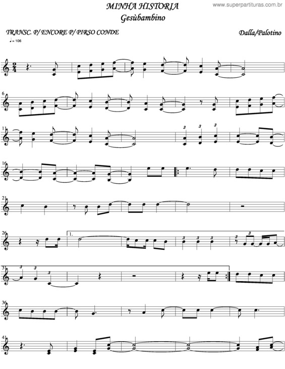 Partitura da música Minha Historia v.3