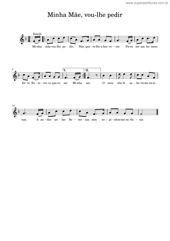 Partitura da música Minha Mãe, Vou–Lhe Pedir
