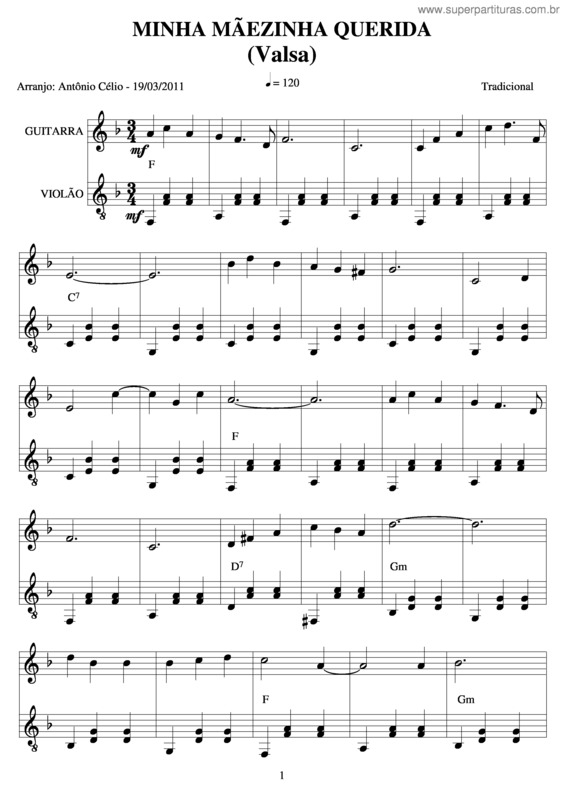 Partitura da música Minha Mãezinha Querida v.2