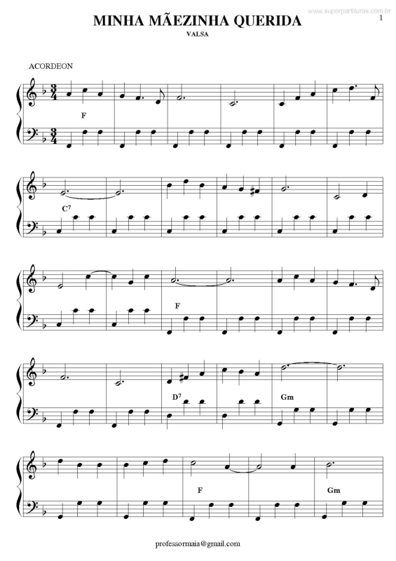 Partitura da música Minha Mãezinha Querida