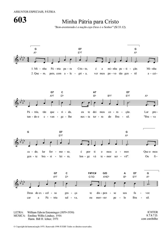 Partitura da música Minha Pátria Para Cristo