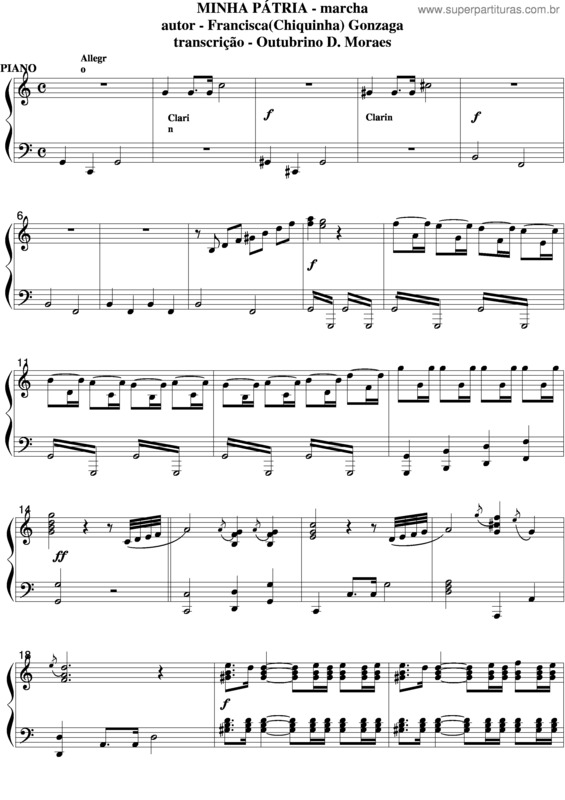 Partitura da música Minha Pátria