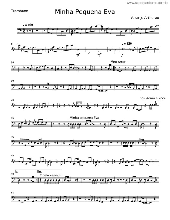 Partitura da música Minha Pequena Eva – Arthurao