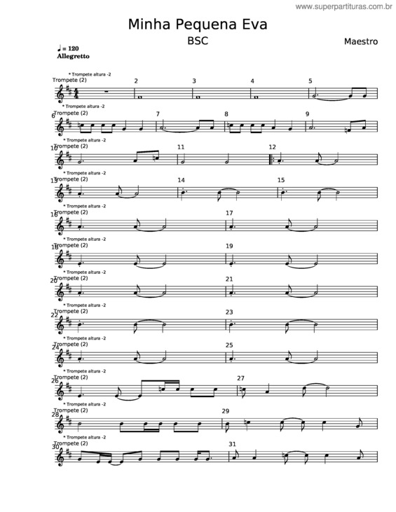 Partitura da música Minha Pequena Eva – Radio Taxi v.2