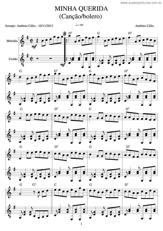 Partitura da música Minha Querida