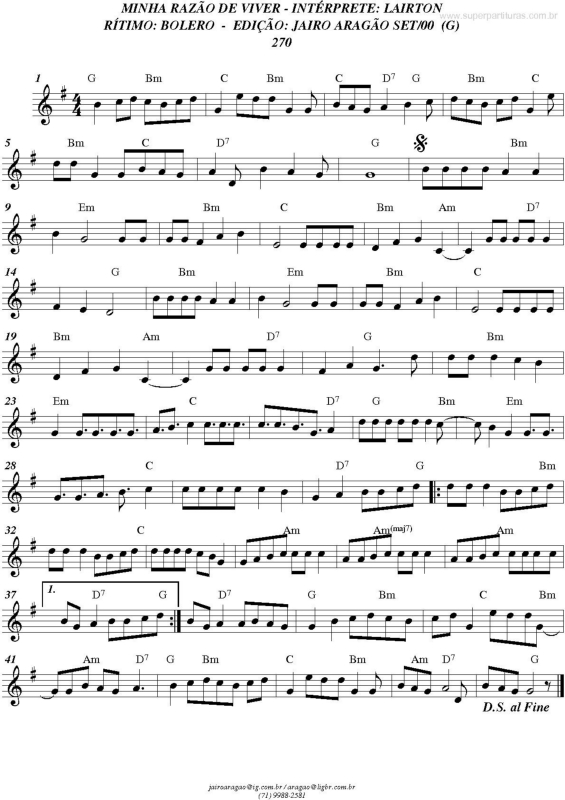 Partitura da música Minha razão de viver