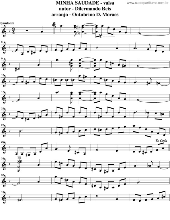 Partitura da música Minha Saudade v.2