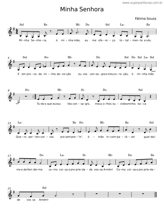Partitura da música Minha Senhora – Fátima Souza