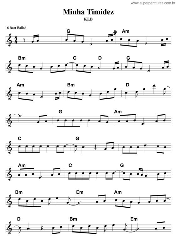 Partitura da música Minha Timidez v.2