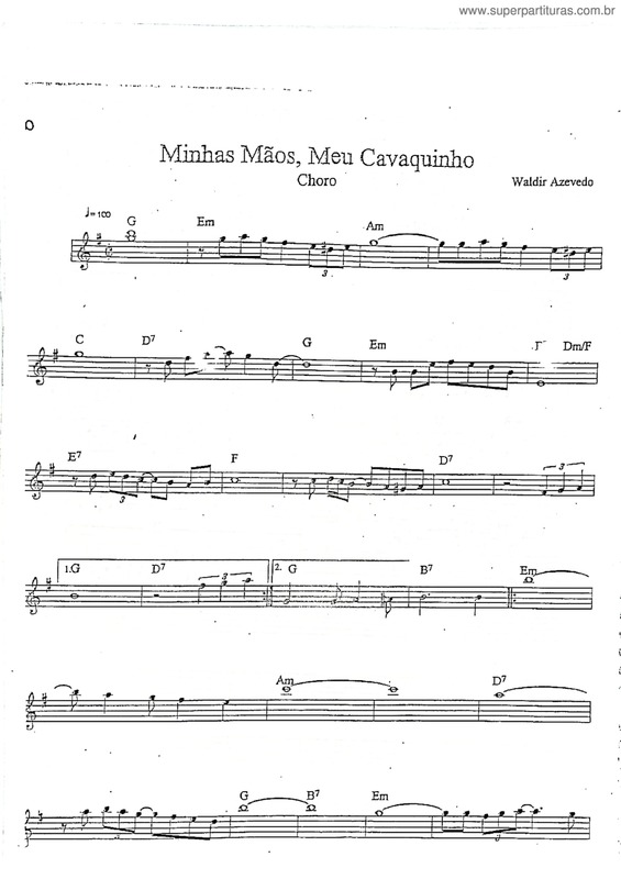 Partitura da música Minhas Mãos,  Meu Cavaquinho