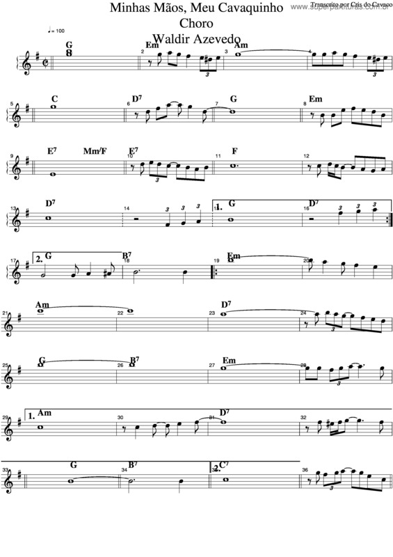 Partitura da música Minhas Mãos Meu Cavaquinho v.3