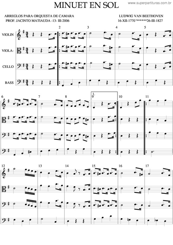 Partitura da música Minuet En Sol Mayor