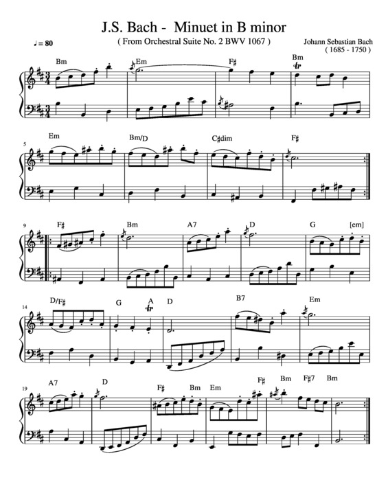 Partitura da música Minuet In B Minor