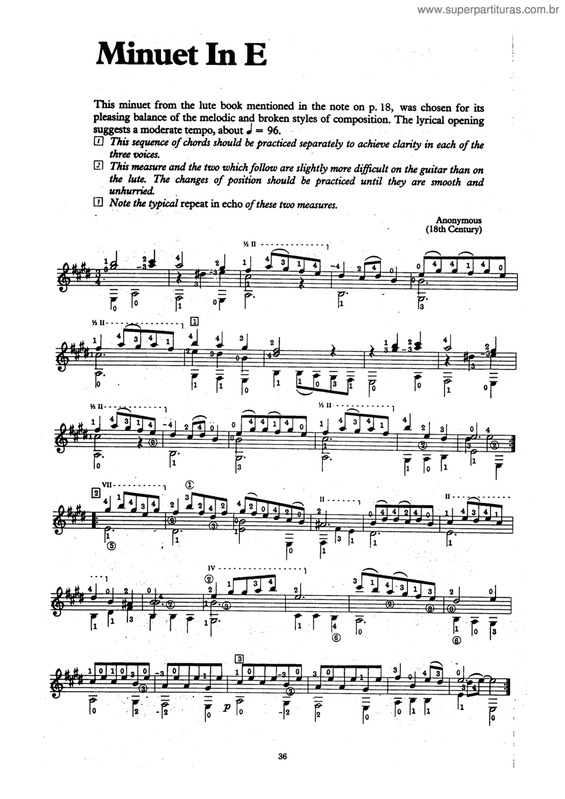 Partitura da música Minuet In E v.2