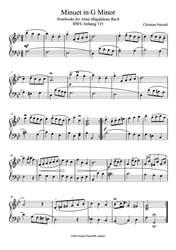 Partitura da música Minuet In G Minor BWV 115