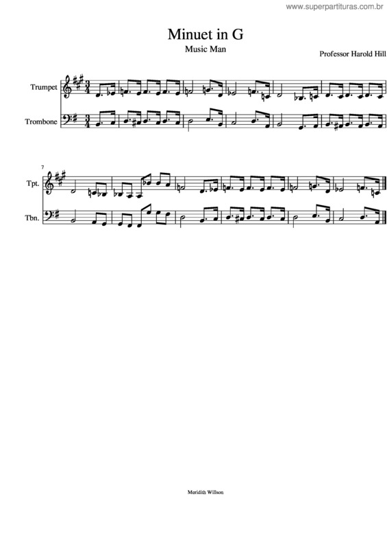 Partitura da música Minuet In G The Music Man