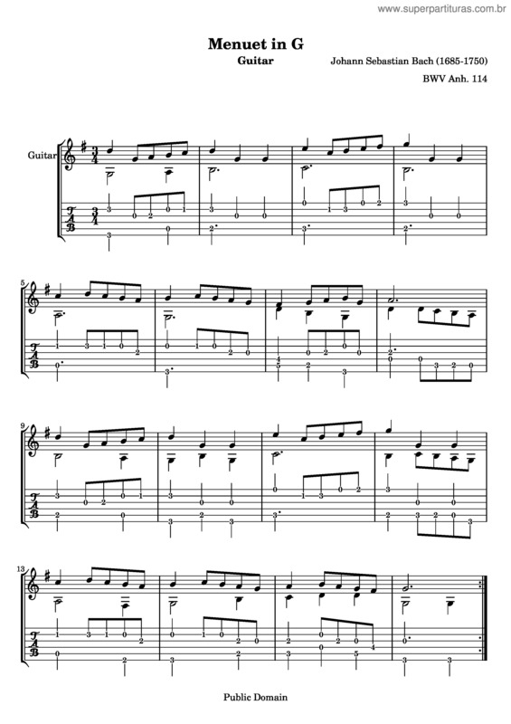 Partitura da música Minuet in G v.3