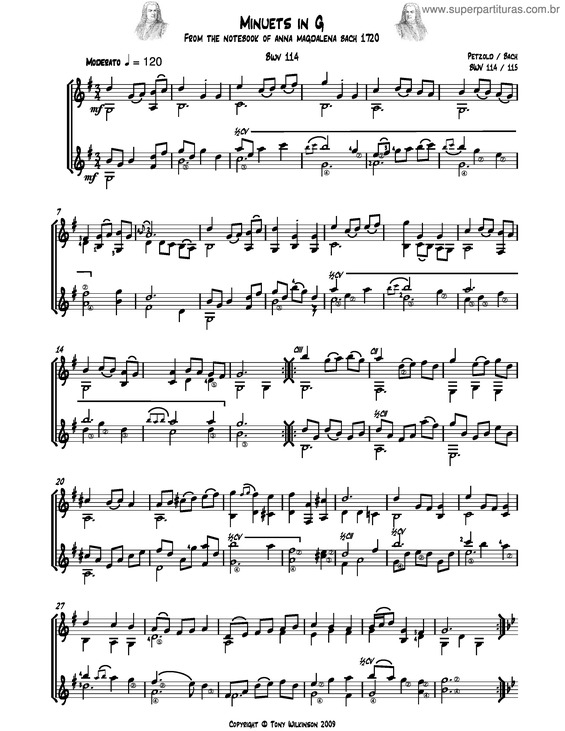 Partitura da música Minuet in G v.4