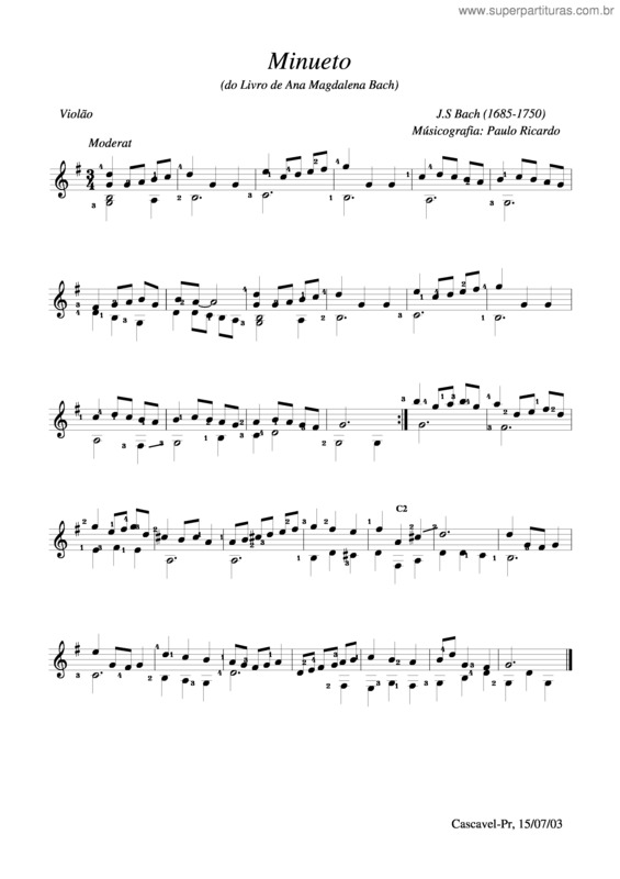 Partitura da música Minuet v.3