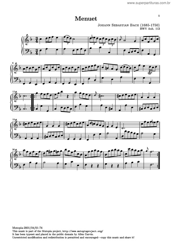 Partitura da música Minuet v.9