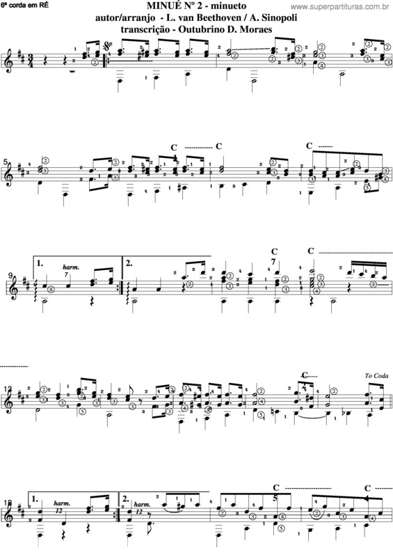 Partitura da música Minuet