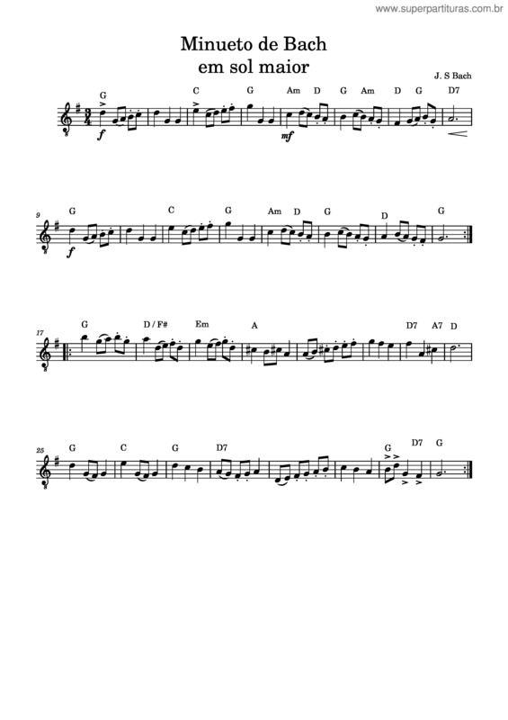 Partitura da música Minueto De Bach v.2