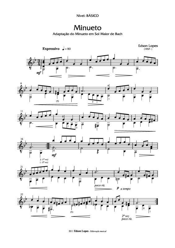 Partitura da música Minueto em Gm