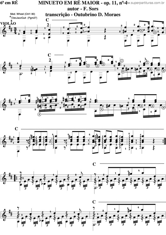 Partitura da música Minueto Em Re Maior