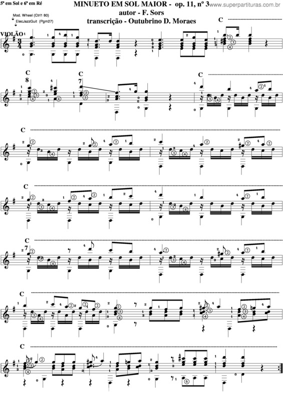 Partitura da música Minueto Em Sol Maior v.3