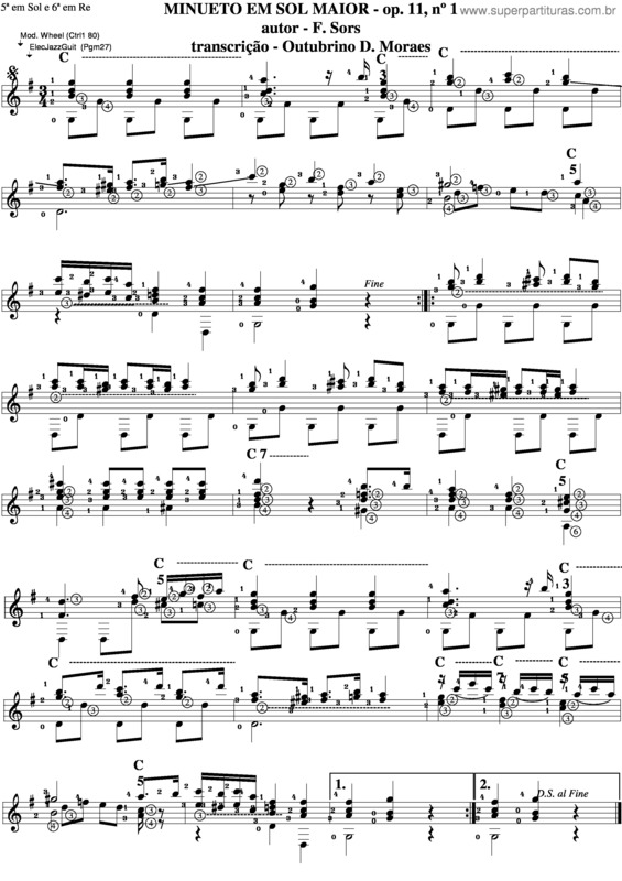 Partitura da música Minueto Em Sol Maior v.4