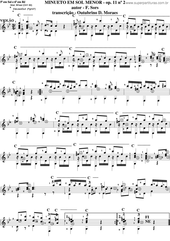 Partitura da música Minueto Em Sol Menor