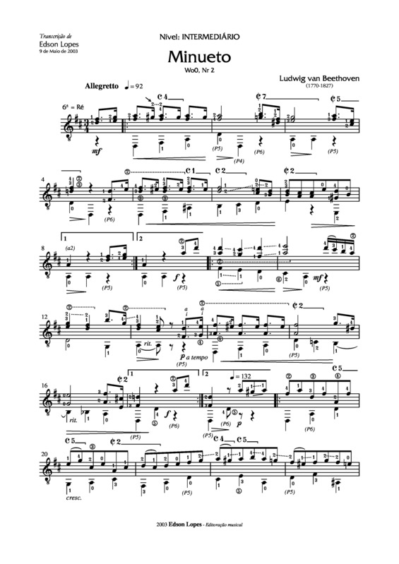 Partitura da música Minueto em Sol v.2