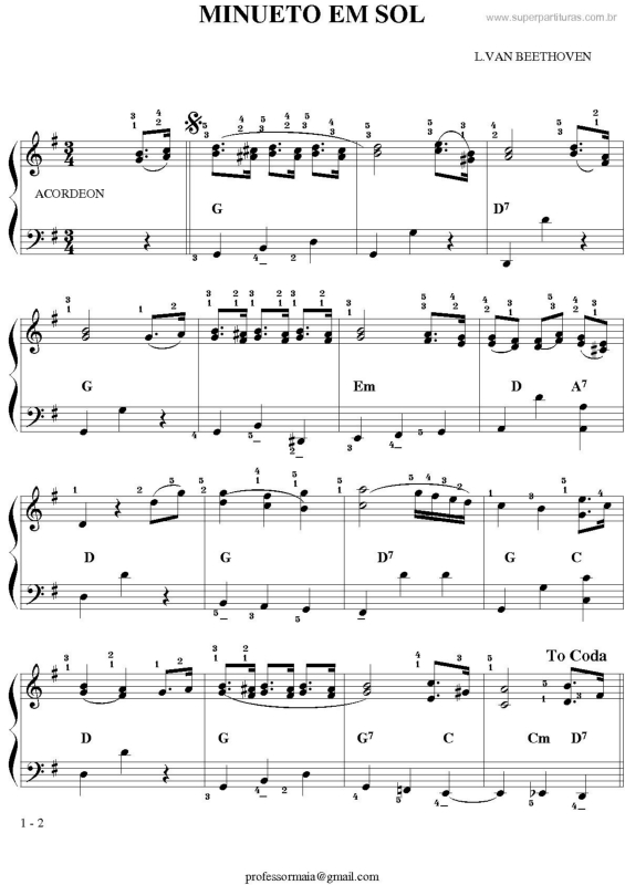 Partitura da música Minueto Em Sol