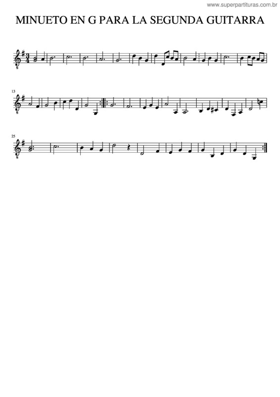 Partitura da música Minueto En G Para La Segunda Guitarra