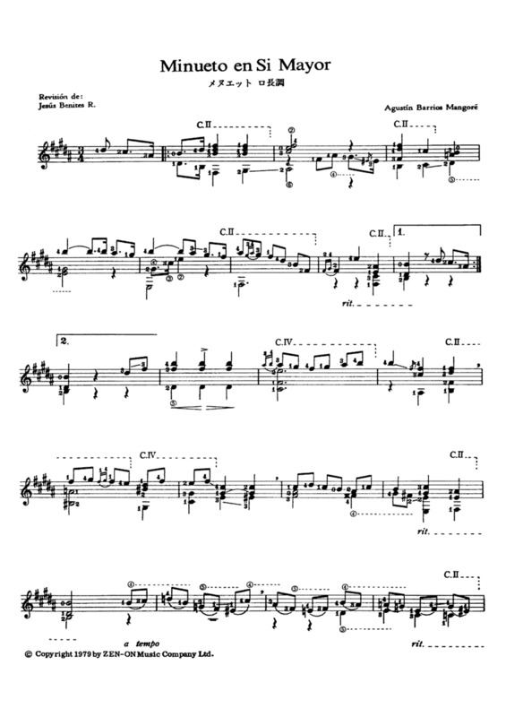 Partitura da música Minueto En Si Mayor