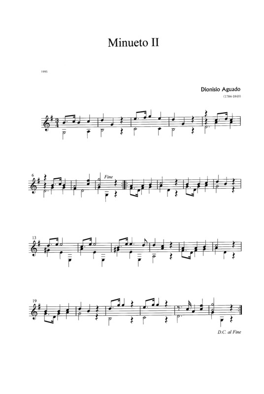 Partitura da música Minueto II