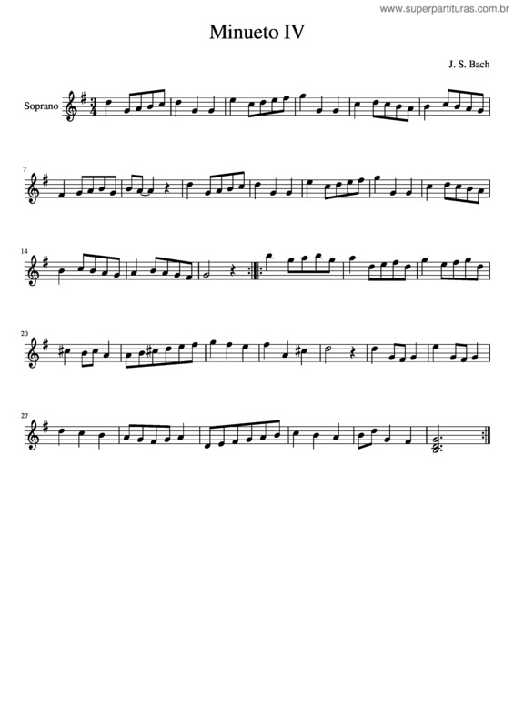 Partitura da música Minueto Iv v.4