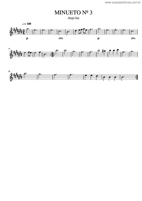 Partitura da música Minueto Nº 3