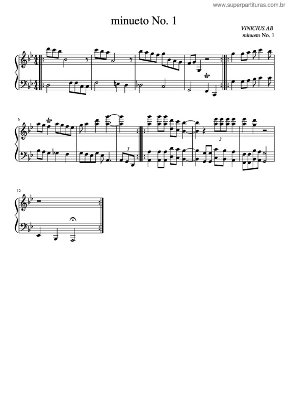 Partitura da música Minueto No. 1