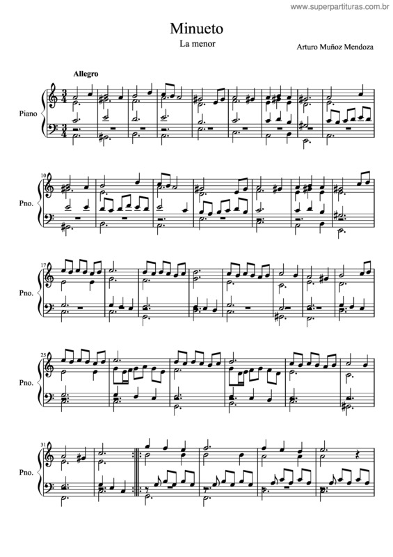 Partitura da música Minueto No. 3 La Menor