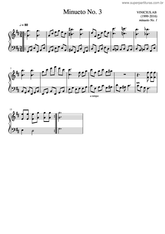 Partitura da música Minueto No. 3