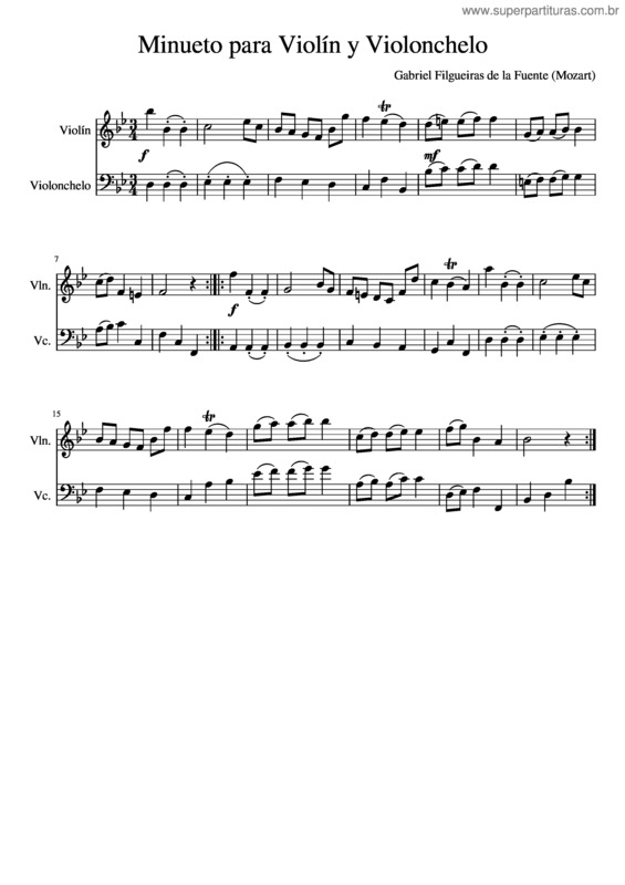 Partitura da música Minueto Para Violín Y Violonchelo