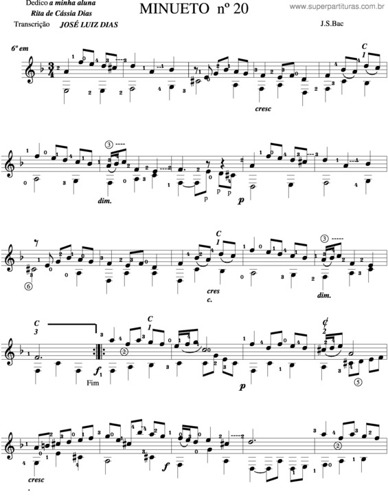 Partitura da música Minueto v.11