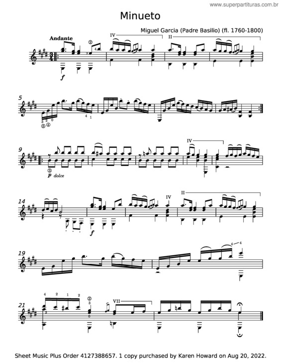 Partitura da música Minueto v.31