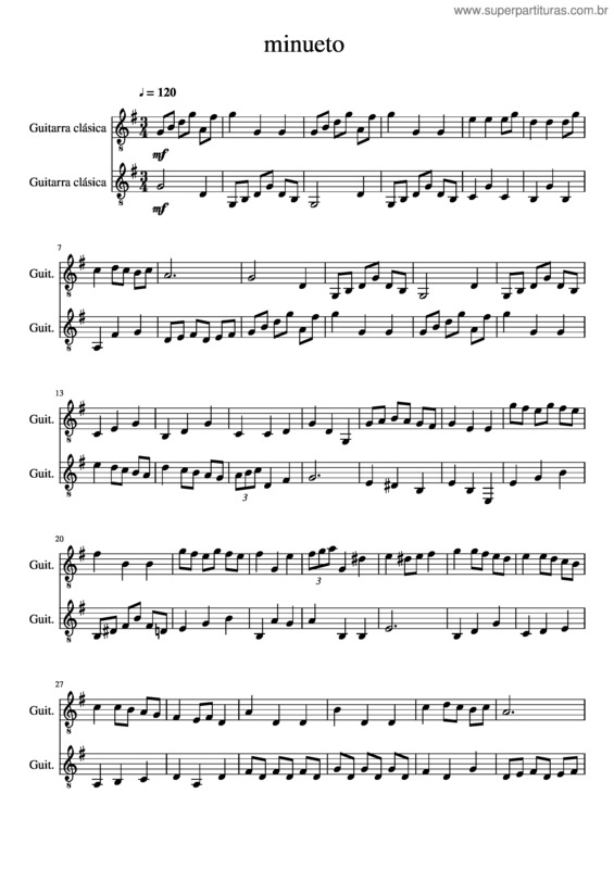 Partitura da música Minueto v.32