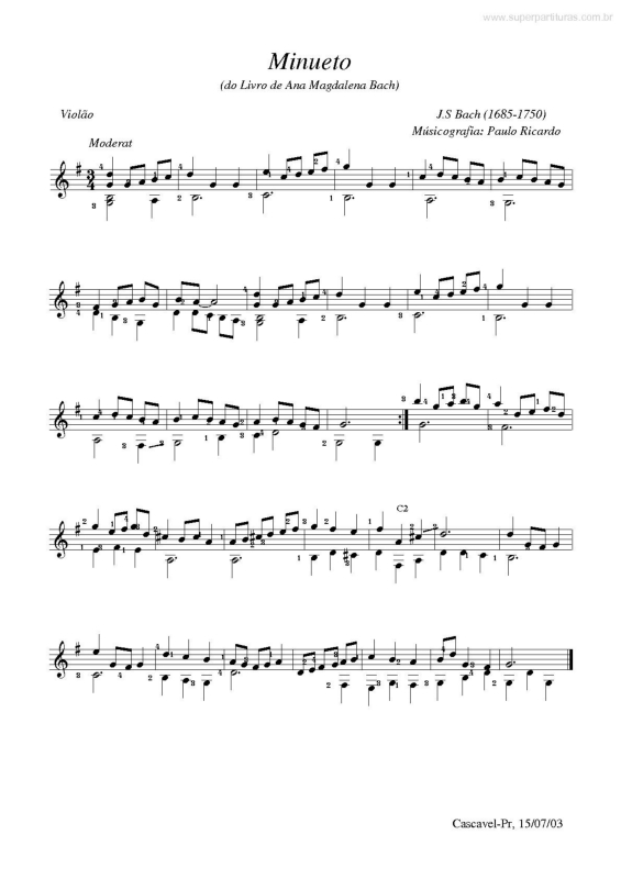 Partitura da música Minueto v.5