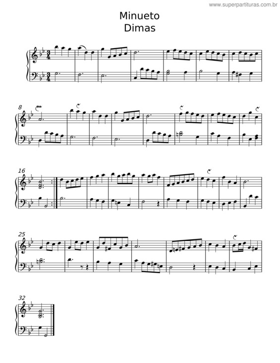 Partitura da música Minueto v.58