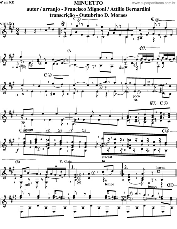Partitura da música Minueto v.7