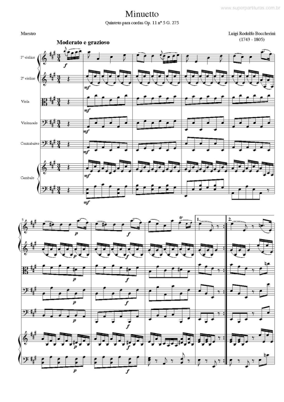 Partitura da música Minuetto