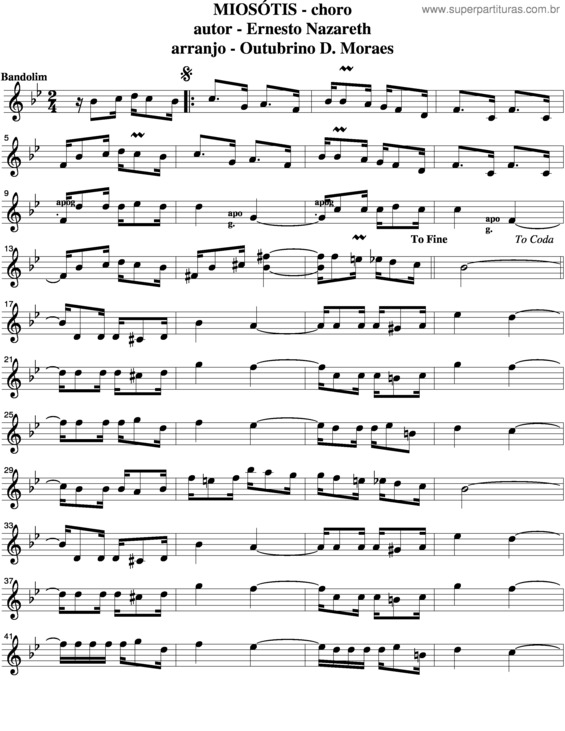 Partitura da música Miosótis